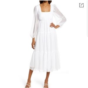 Chelsea Long Sleeve Chiffon Midi Dress In White Size XL